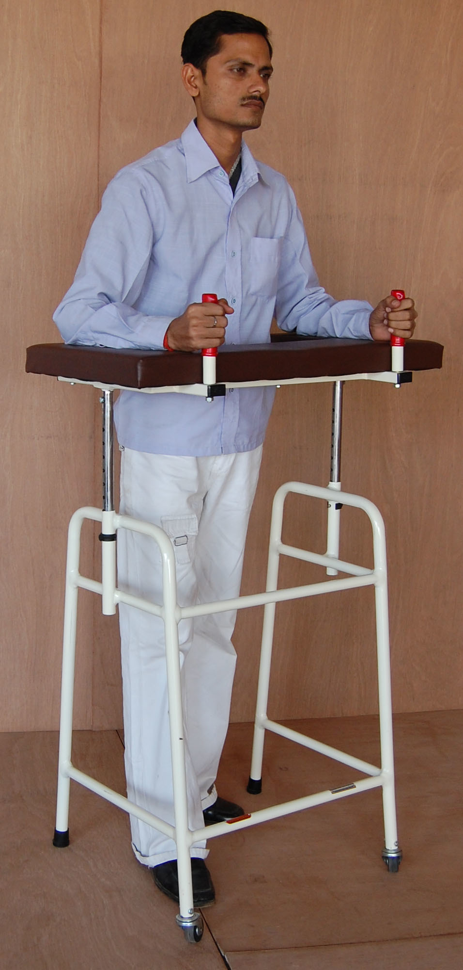 Support Walker With Elbow Support - Iron Frame, 20x22x48 Inches, Off White | Height Adjustable, Foam-padded Arm Supports, Suitable For Gait Training