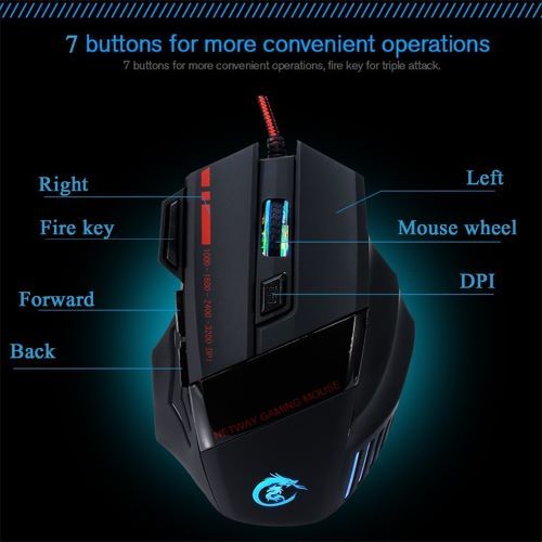 A907 Professional Wired Gaming Mouse 7-key Colorful Glowing 5500dpi Adjustable 1200 / 1600 / 2400 / 3200/5500dpi.