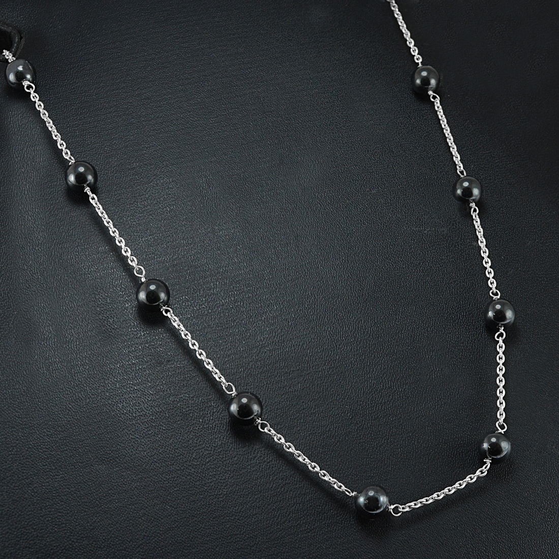 Hematite Silver Beads Necklace Pg-155760 Size: 0.8x46.4