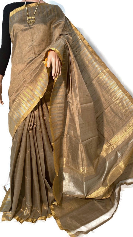 Pure Dupion Raw Silk Handloom Sarees - Plain Design, Includes Blouse | Tissue Fabric, Party Wear For All Seasons: Summer, Winter, Rainy, Spring