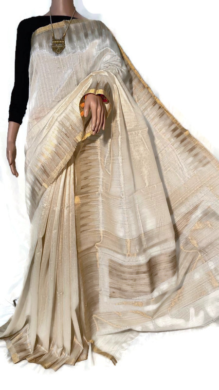Pure Dupion Raw Silk Handloom Sarees - Plain Design, Includes Blouse | Tissue Fabric, Party Wear For All Seasons: Summer, Winter, Rainy, Spring