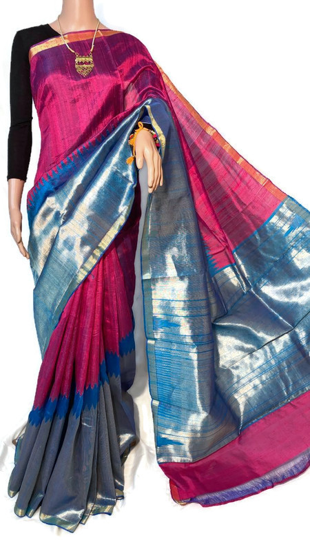 Pure Dupion Raw Silk Handloom Sarees - Plain Design, Includes Blouse | Tissue Fabric, Party Wear For All Seasons: Summer, Winter, Rainy, Spring