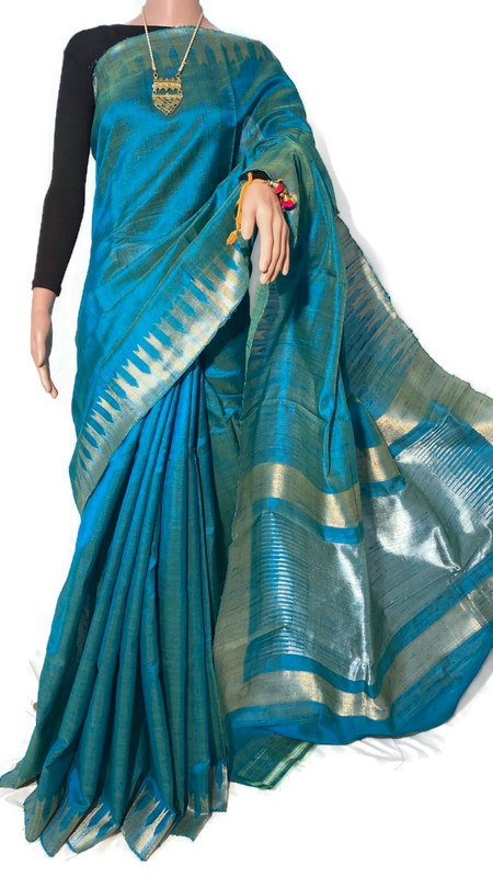 Pure Dupion Raw Silk Handloom Sarees - Plain Design, Includes Blouse | Tissue Fabric, Party Wear For All Seasons: Summer, Winter, Rainy, Spring