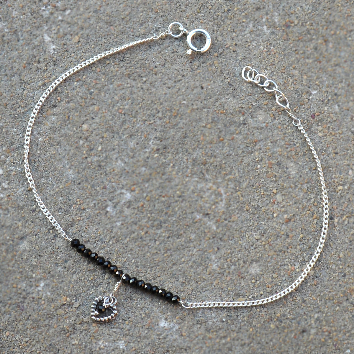 Black Onyx Silver Single Piece Anklet Pg-155788 Gender: Women
