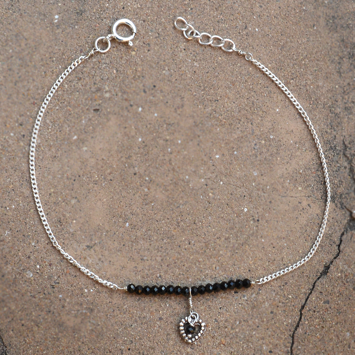 Black Onyx Silver Single Piece Anklet Pg-155788 Gender: Women