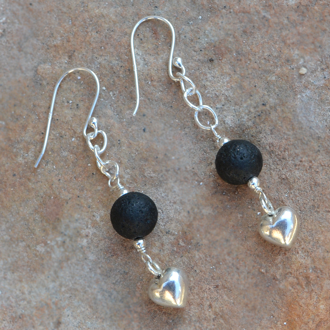 Black Lava Stone Silver Earring Pg-155815 Gender: Women