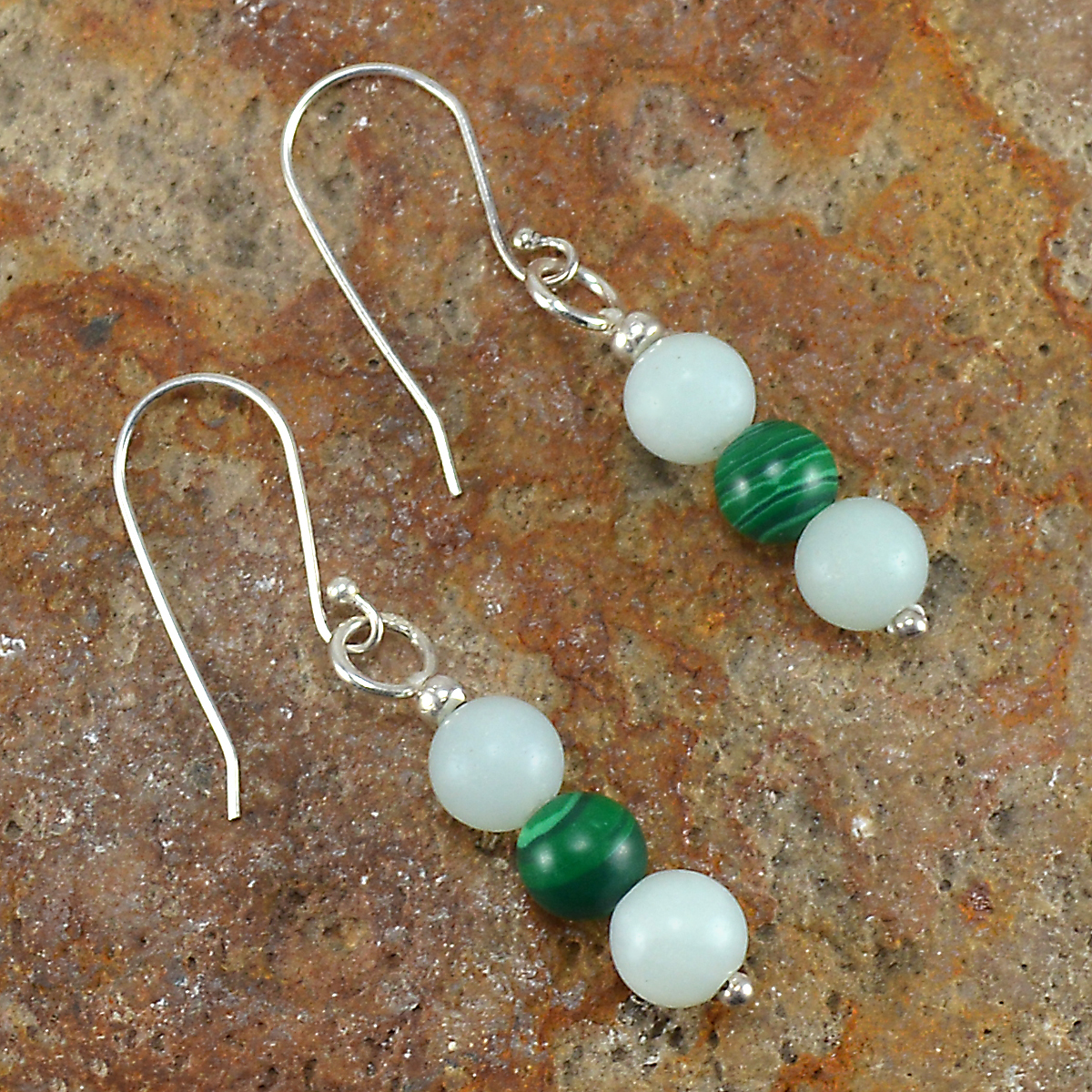 Malachite & Blue Crystal Silver Earring Pg-155837 Gender: Women