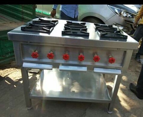 Six Burner Range - Stainless Steel, 36" x 24" x 36" Dimensions | Cast Iron Burners, Natural Gas Connection, 1 Year Warranty