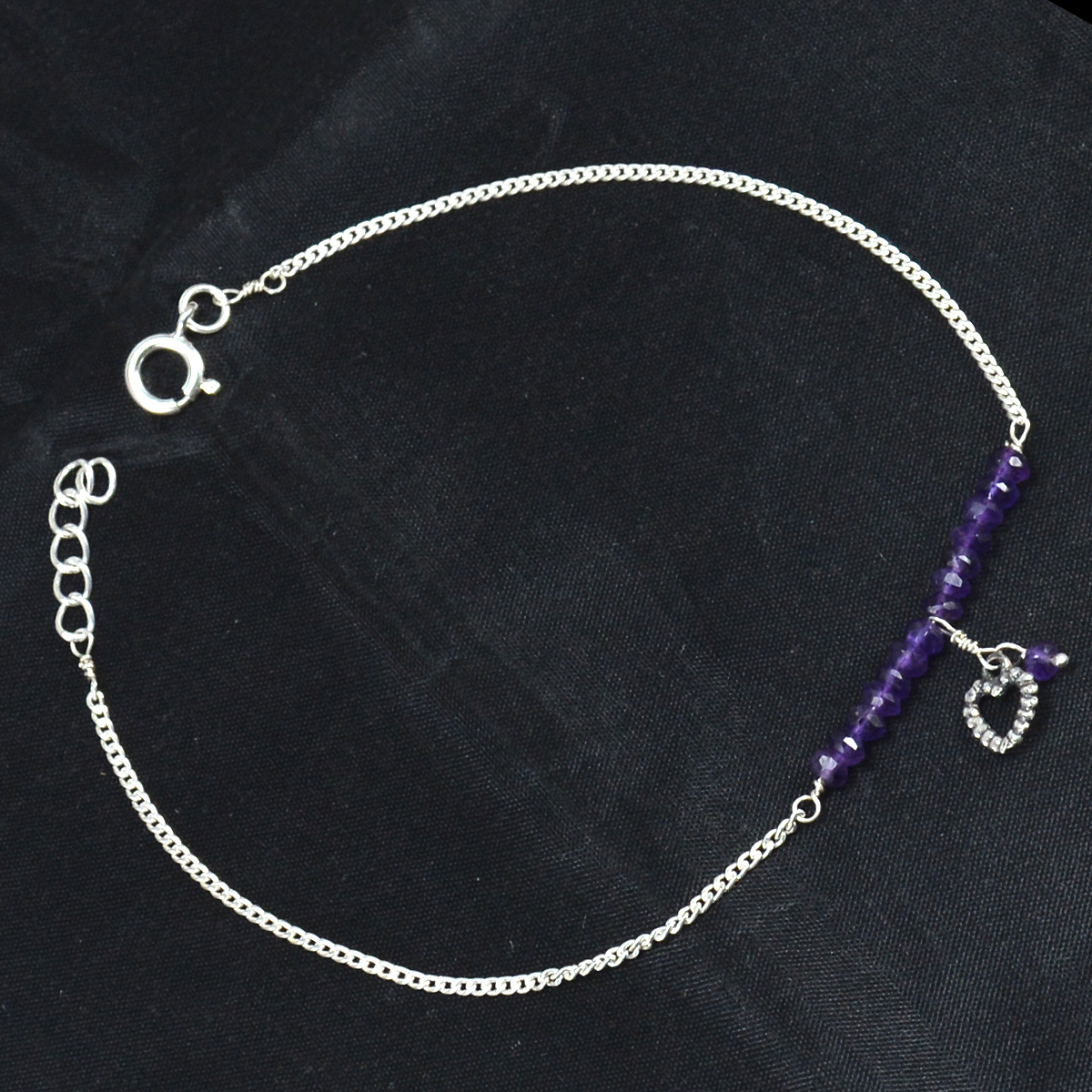 Amethyst Gemstone Silver Single Piece Anklet Pg-155897 Gender: Women