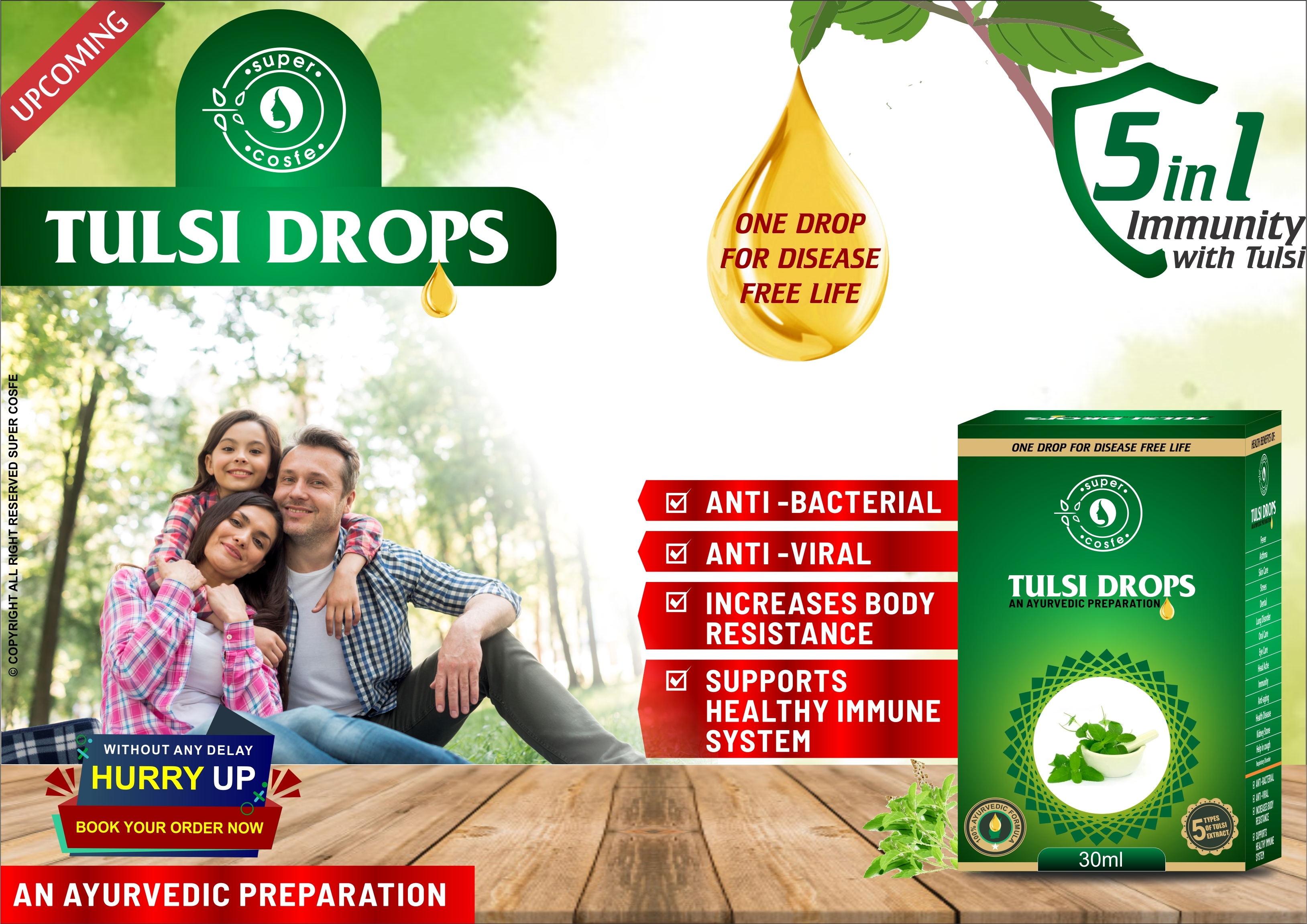 Super Cosfe Tulsi Drops - Ayurvedic Preparation | Anti-bacterial, Anti-viral, Increases Body Resistance, Supports Healthy Immune System With 5 Types Of Tulsi Extract
