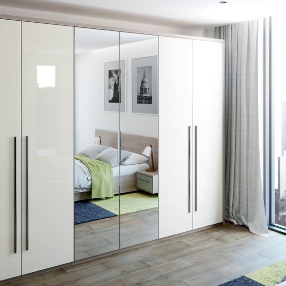 Sliding Wardrobe - Wood/glass, Variable Dimensions, White | Space Saving, Easy Install, Stylish Design, Durable Material, Termite Resistant, Smooth Sliding, Ample Storage