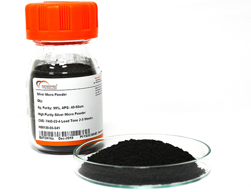 Silver Powder - Ag, Purity: 99%, APS: 40-50 µm | Silver Color, Density: 10.49 g/cm³, Warranty: 6 Months, Stock No: NS6130-05-541, CAS: 7440-22-4