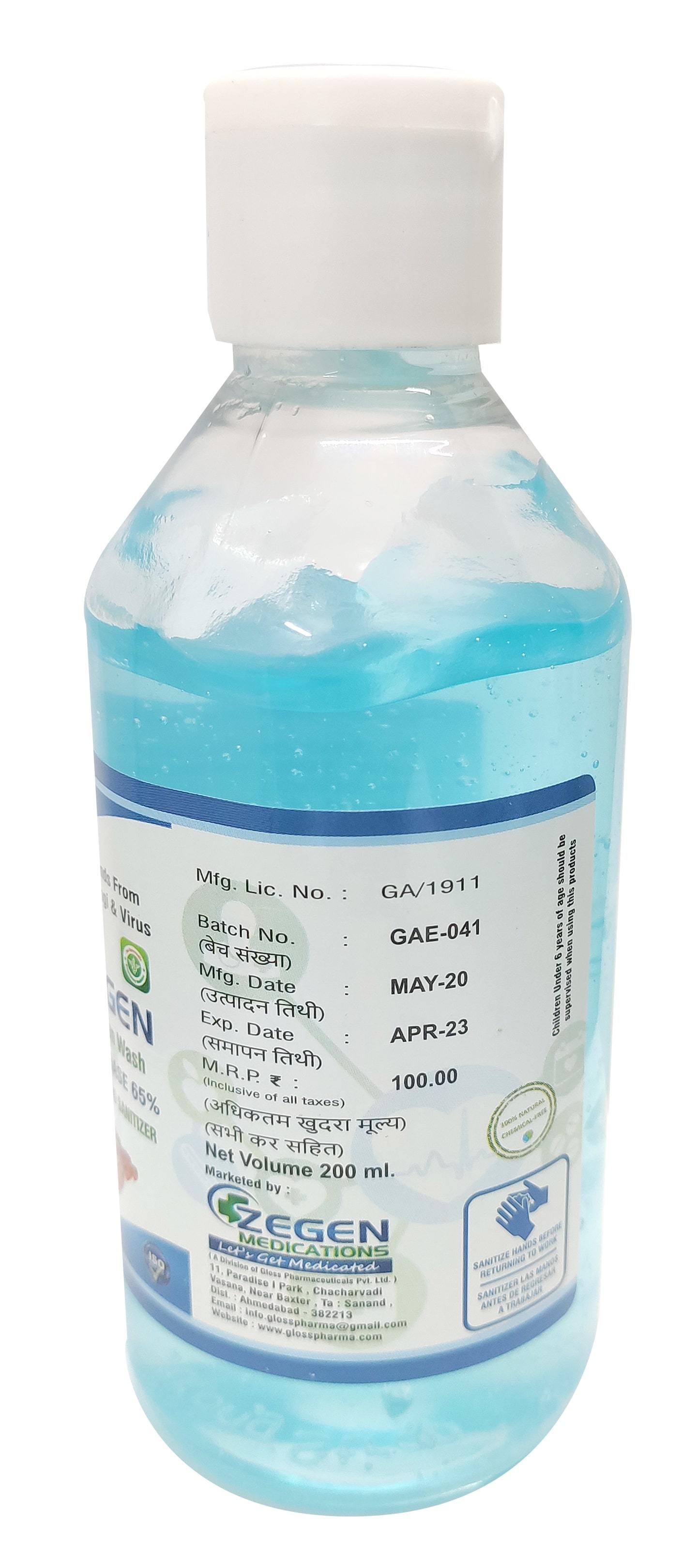 Zegen Hand Sanitizer 200ml Application: External Use To Decrease The Bacteria On Skin.