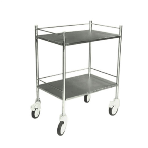 Hospital Instrument Trolley - Stainless Steel, 75x50x80 cm , 10 cm Swivel Castors , 5-10 Kg Load Capacity , 2 Shelves , Model MS1035