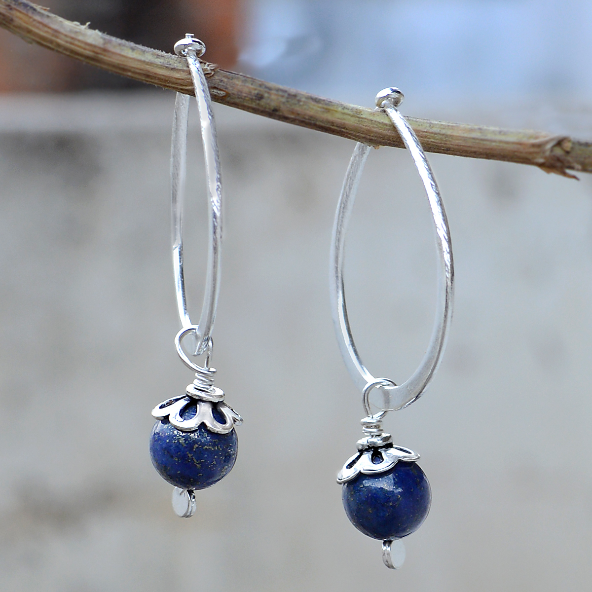 Lapis Lazuli Gemstone - 2.3x4.2 Cm Size 8 Mm Stone - Sterling Silver Dangle Earrings For Women Perfect For Anniversary And Wedding Gifts