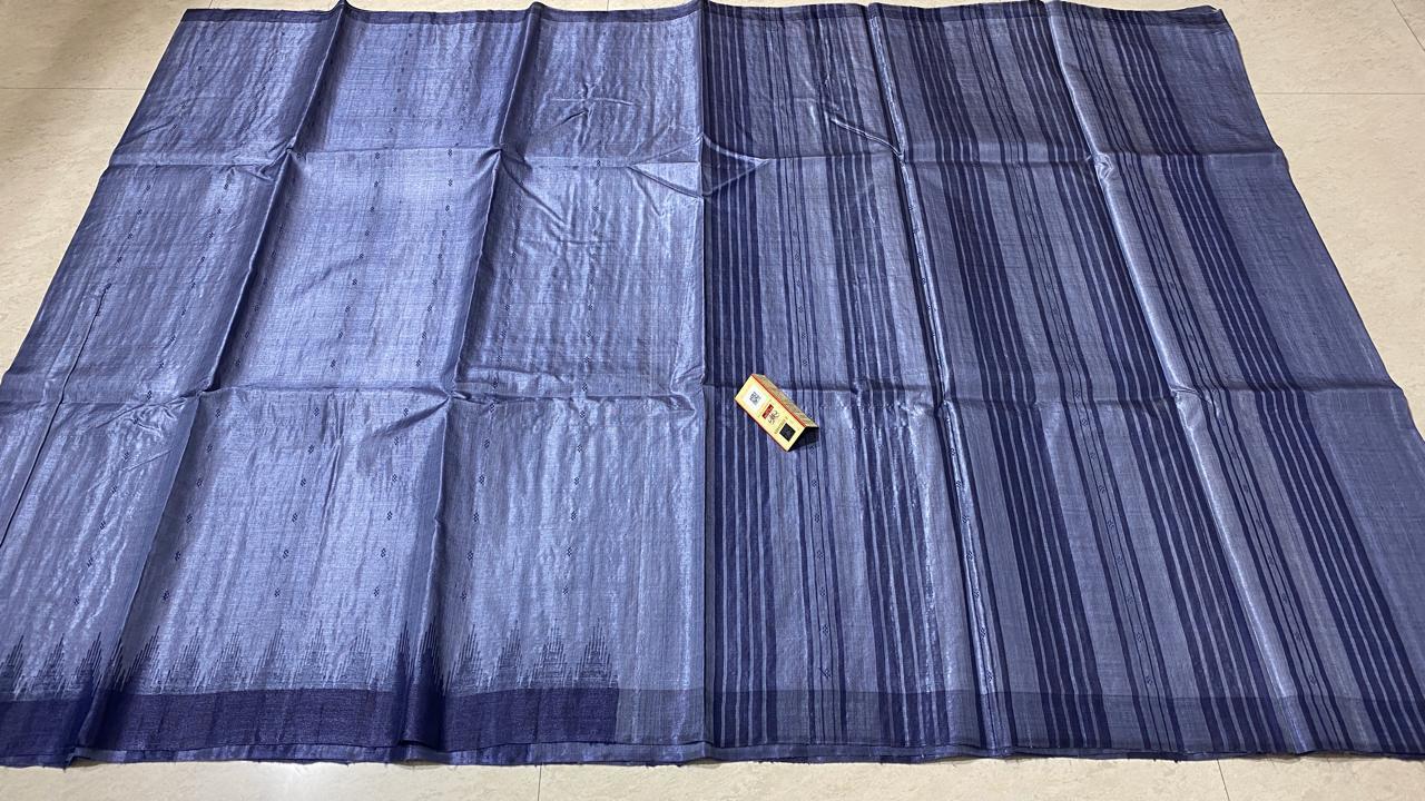 Pure Tussar Silk Temple Border Saree - Plain Design With Blouse | Ideal For Party Wear, Suitable For All Seasons And Handmade Silk Weaves