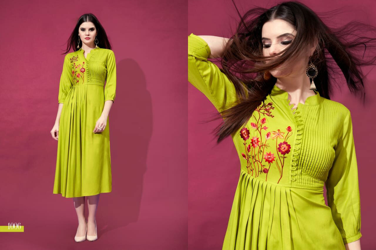 Spring Allora Riya Designer Rayon Embroidery Kurtis Set