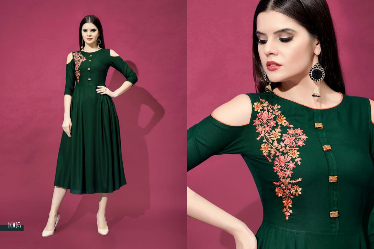Spring Allora Riya Designer Rayon Embroidery Kurtis Set