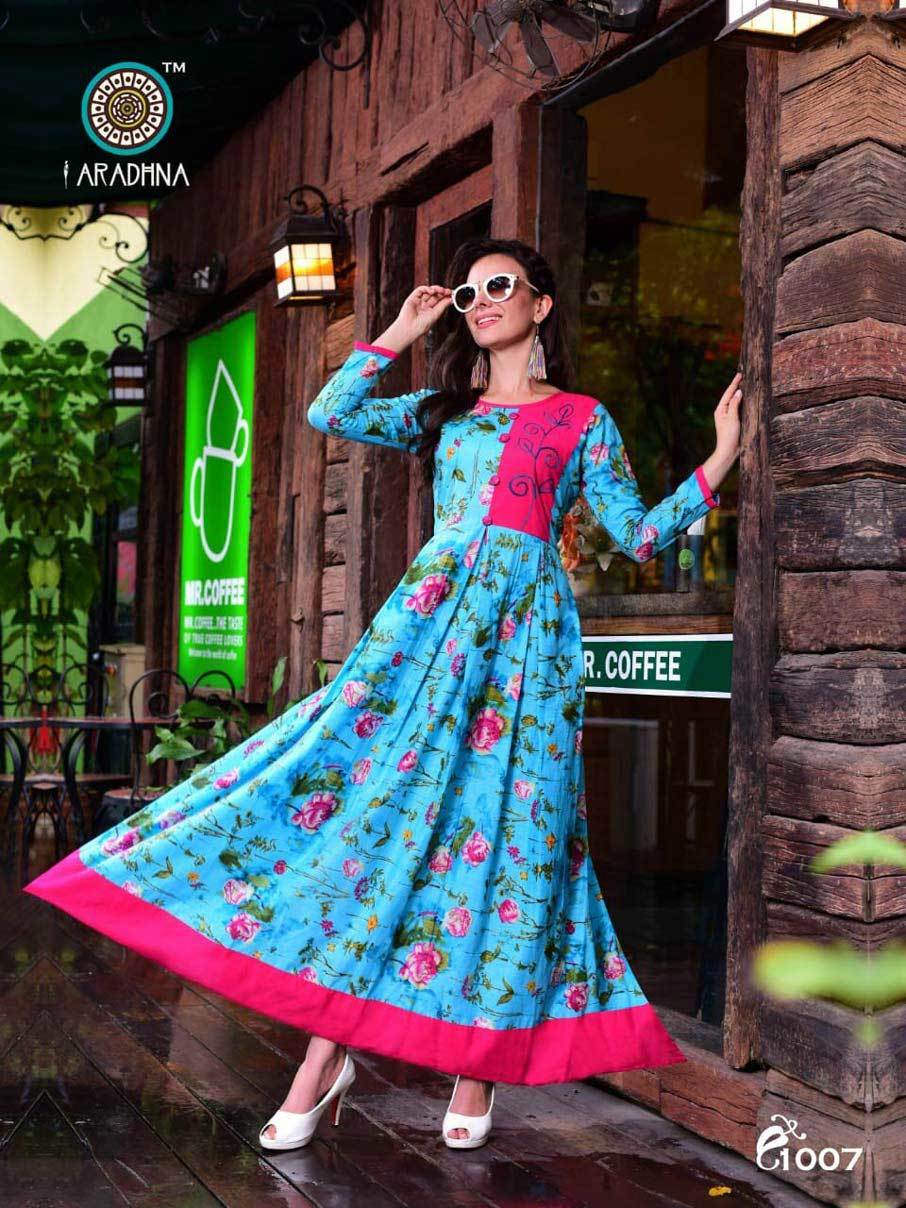Altima Aradhna Printed Long Kurti - Rayon Fabric, Sizes M(38) To 3xl(46) | Ideal For Rainy, Spring, Summer, And Winter Wear