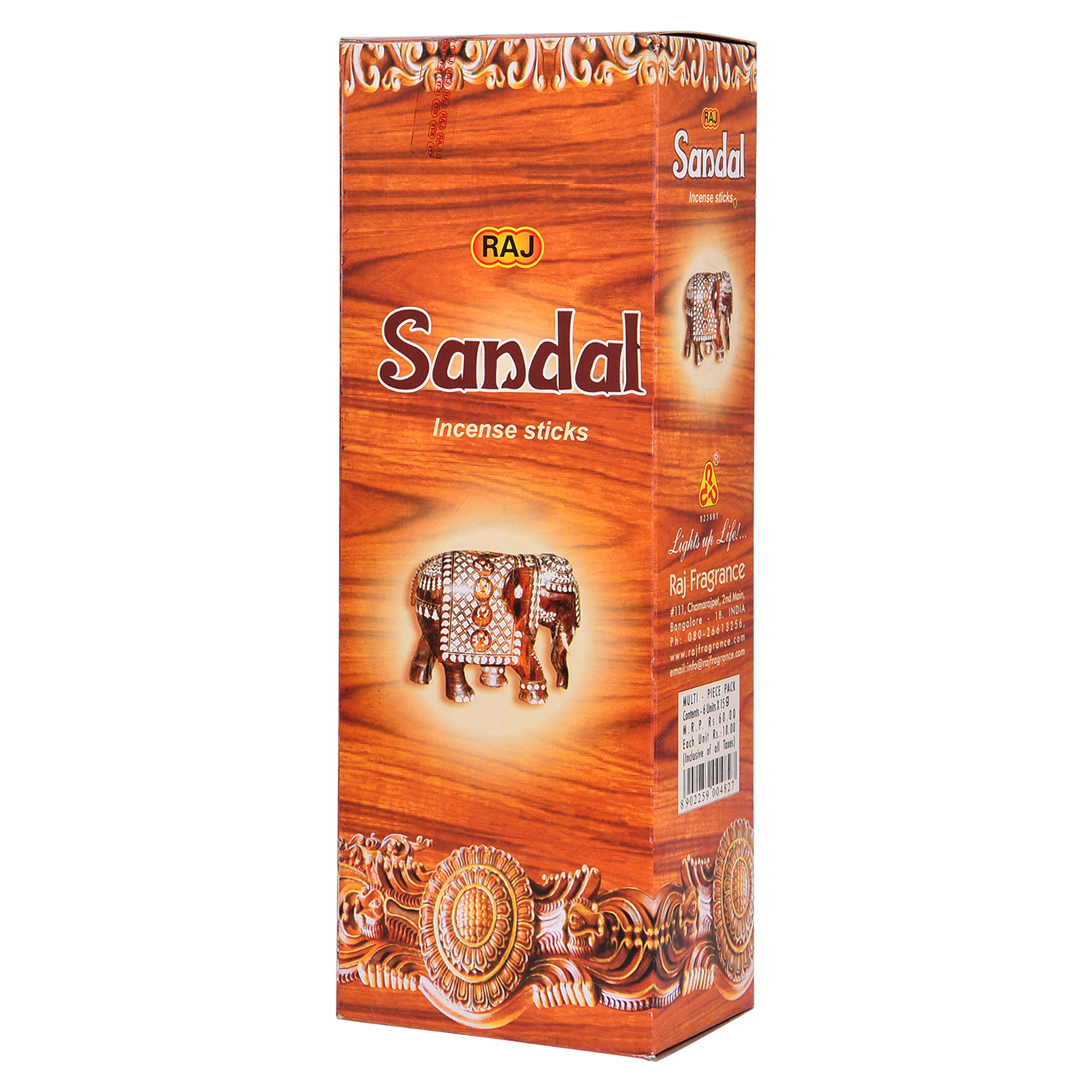 Raj Sandal Hexagon - Charcoal, 20 Cm Length X 1 Cm Diameter, Black | Eco-friendly, Non-stick, Aromatic Sandalwood Fragrance, 12 Sticks