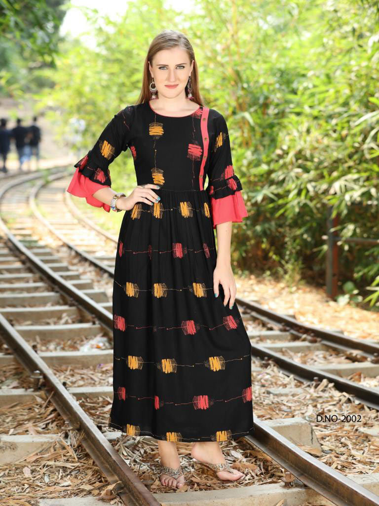 Spring Amaya Wardrobe Vol-4 Rayon Print Gown Type Kurta Set