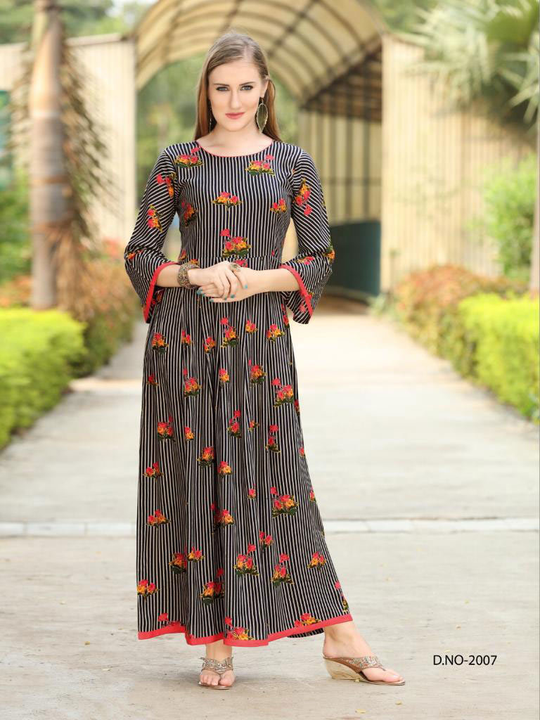 Spring Amaya Wardrobe Vol-4 Rayon Print Gown Type Kurta Set