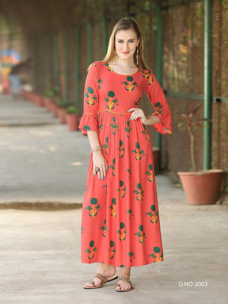 Spring Amaya Wardrobe Vol-4 Rayon Print Gown Type Kurta Set