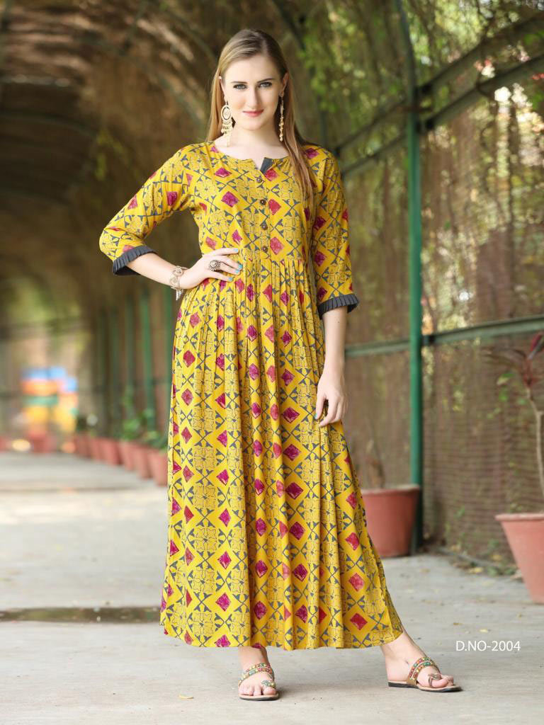 Spring Amaya Wardrobe Vol-4 Rayon Print Gown Type Kurta Set