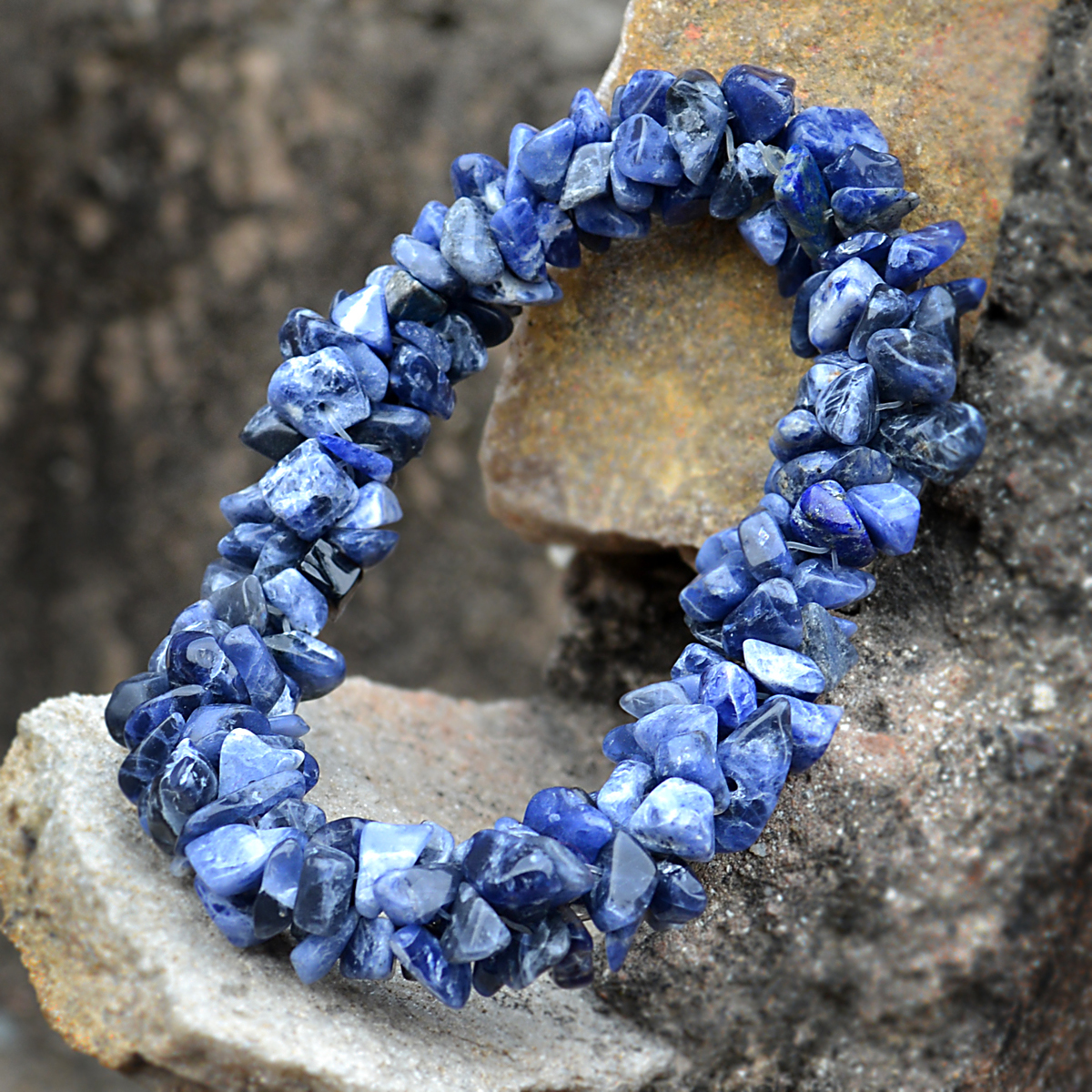 Stone Sodalite Gemstone Chips Bracelet Pg-156096