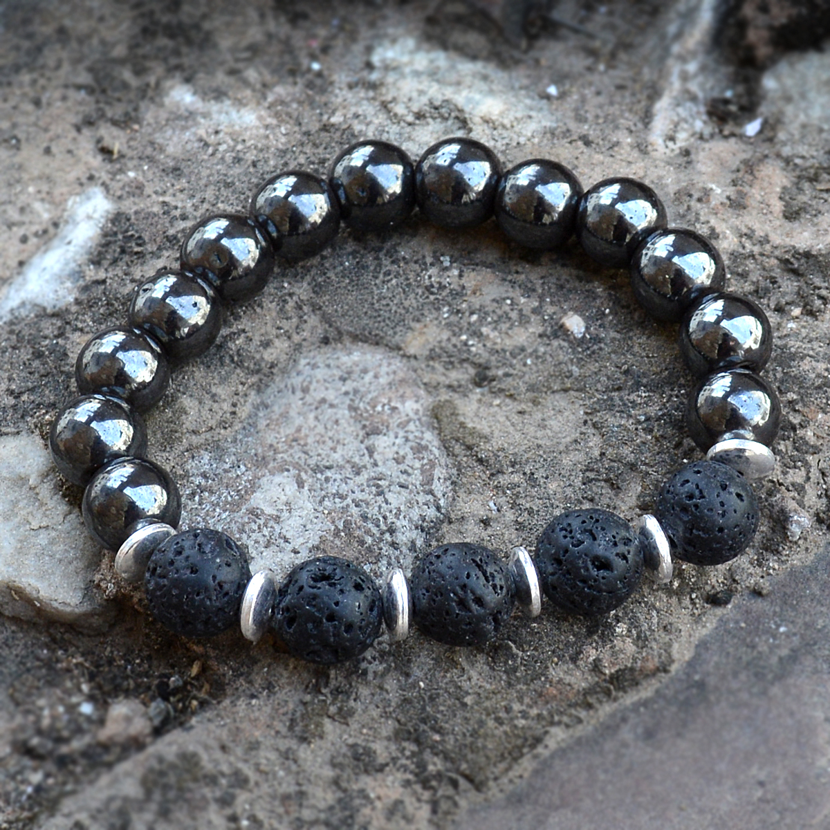 Hematite & Lava Stone Bead Bracelet Pg-156241