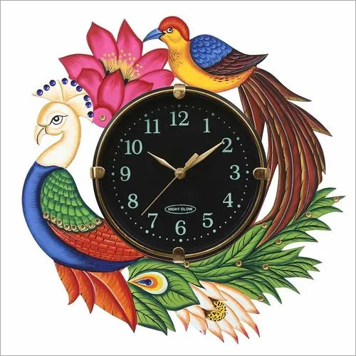 Wall Clock Multicolors - Wood, 13x13 Inch, Multicolors | Decorative Design, Washable Finish, Indian Style, Painted Technique