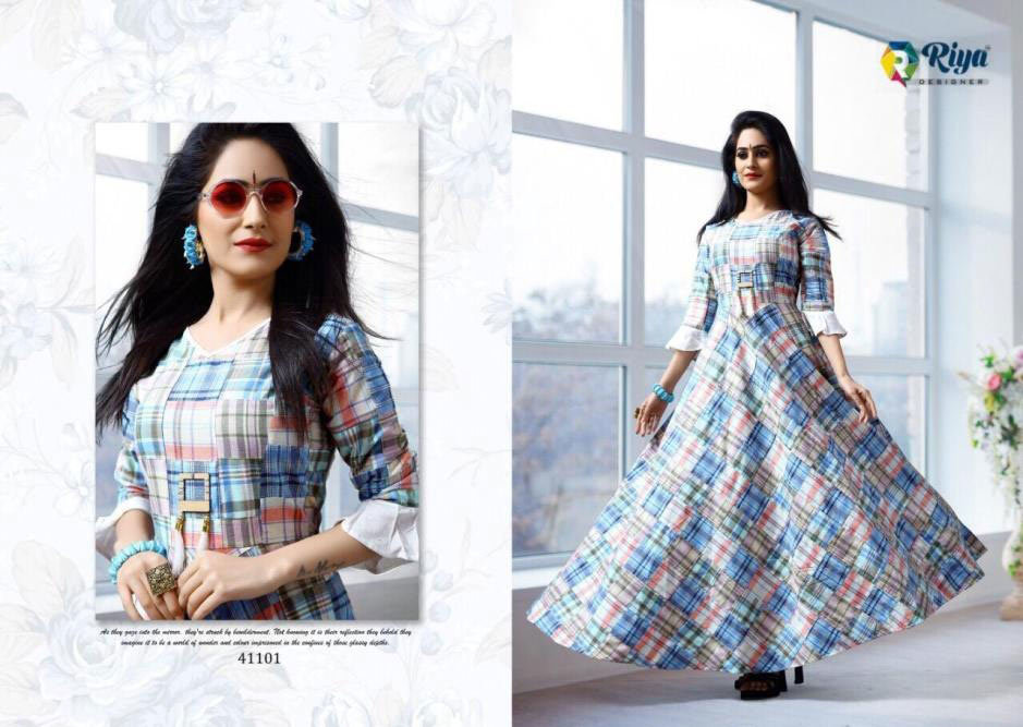 Spring Amyra Riya Designer Denim Print Anarkali Kurti