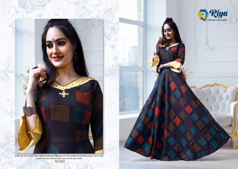 Spring Amyra Riya Designer Denim Print Anarkali Kurti