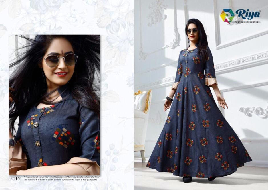 Spring Amyra Riya Designer Denim Print Anarkali Kurti