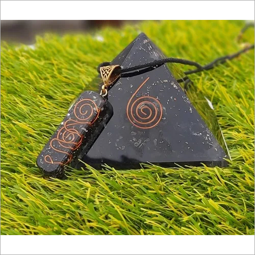 Orogne Black Tourmaline Healing EMF Stone Pyramid With Pendant - 70MM Polished Black Tourmaline, Grounding Energy, Emotional Balance, Chakra Alignment