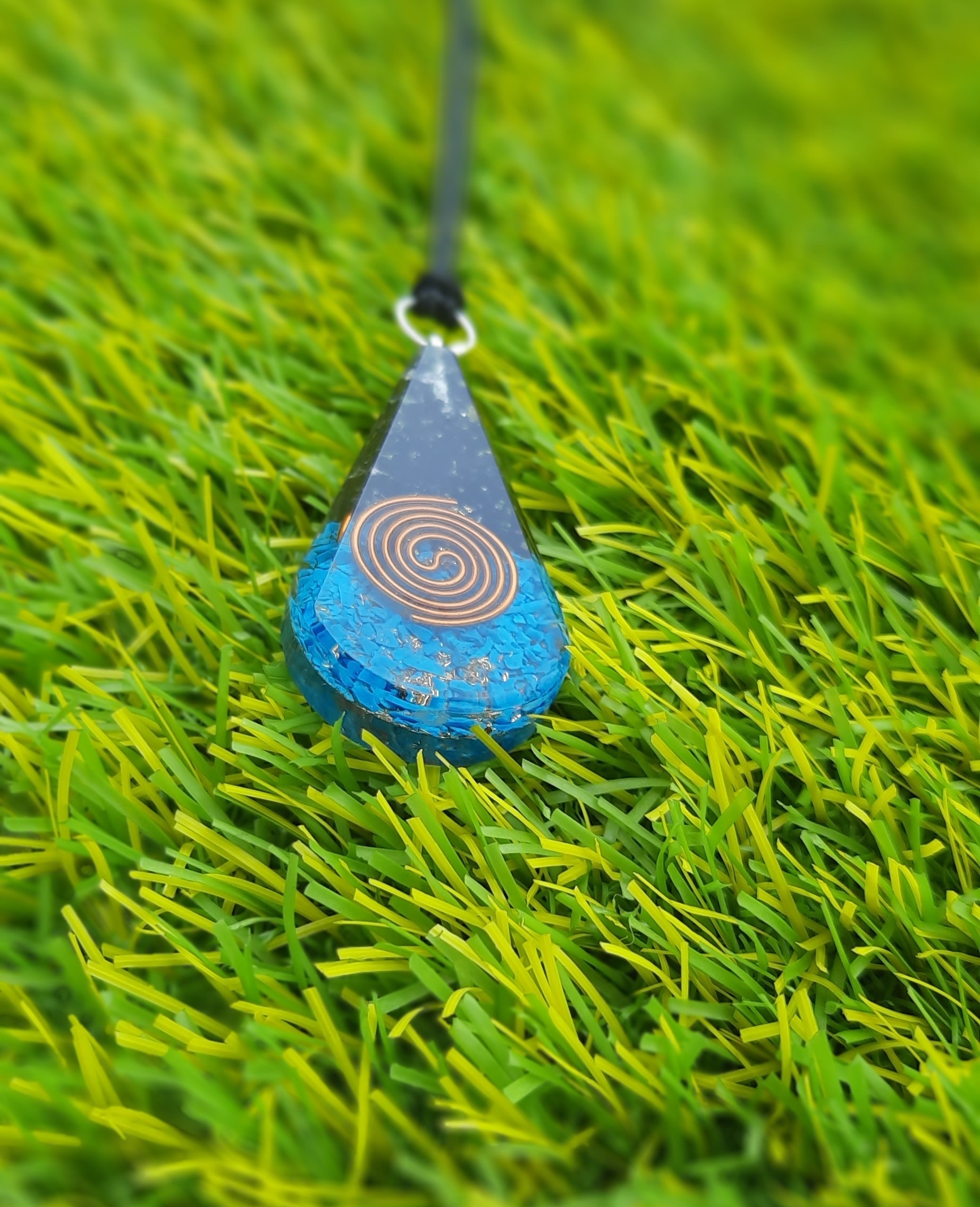 Orgone Healing Teardrop Pendant - Agate, 1.5" , Black Tourmaline And Turquoise Stone Combination, Grounding And Protective Energy Enhancement