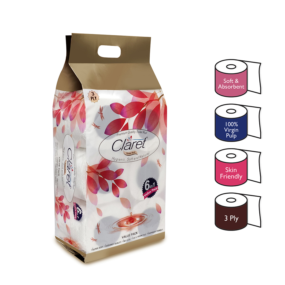 Claret Premium Quality Toilet Paper Roll 6 In 1 Value Pack