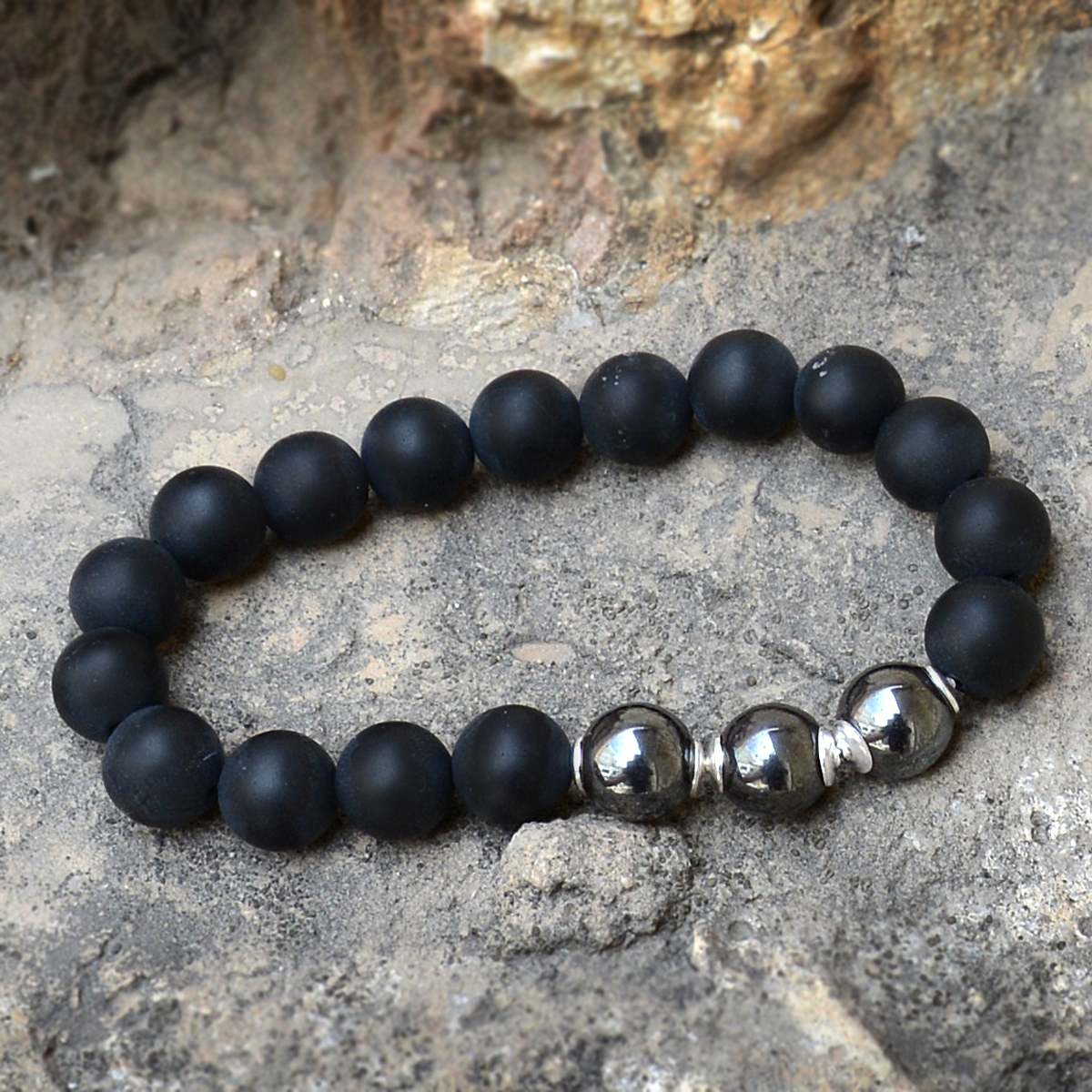 Matte Onyx & Hematite Silver Bracelet Pg-156247 Gender: Men