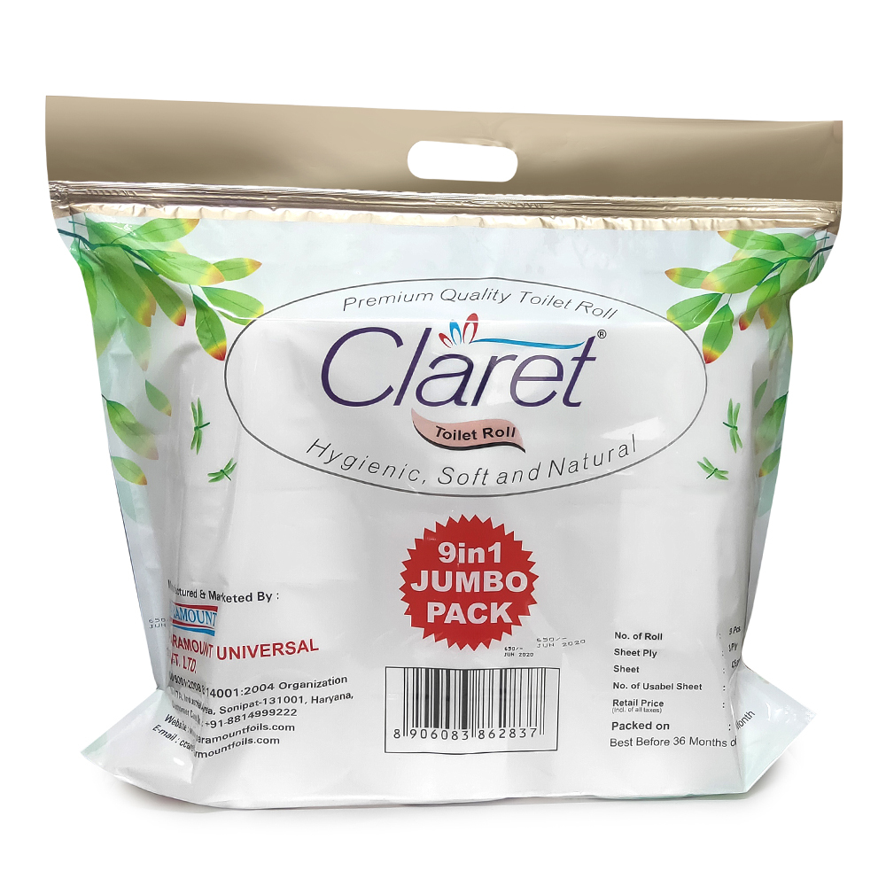 Claret Premium Quality Toilet Roll 9 In 1 Jumbo Roll Application: Home