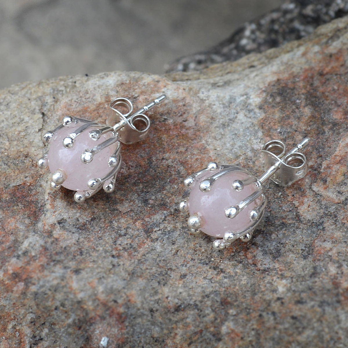 Rose Quartz Silver Ear Stud Earring Pg-156262 Gender: Women