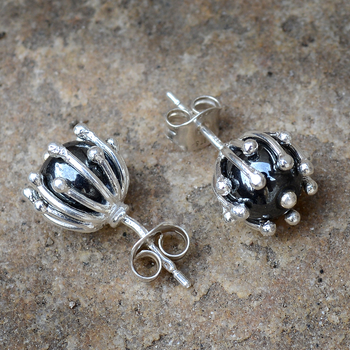 Hematite Earrings - 0.8x1 Cm, Sterling Silver Studs For Women - Perfect For Engagement, Wedding, And Parties