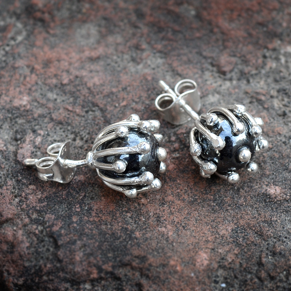 Hematite Earrings - 0.8x1 Cm, Sterling Silver Studs For Women - Perfect For Engagement, Wedding, And Parties
