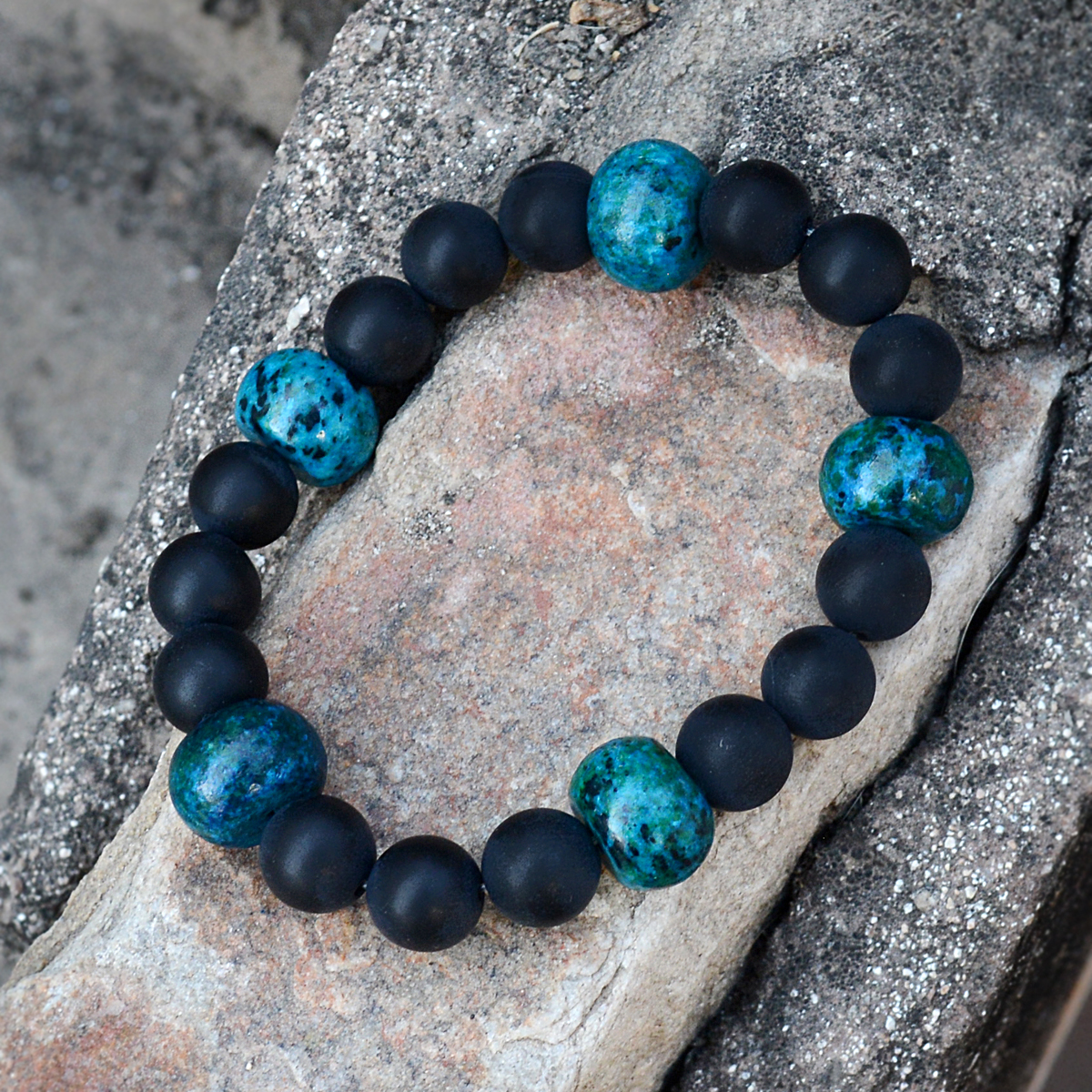 Chrysocolla & Matte Onyx Bracelet Pg-156272