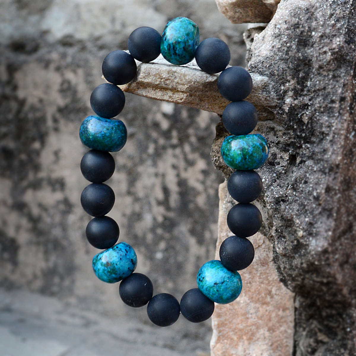 Chrysocolla & Matte Onyx Bracelet Pg-156272