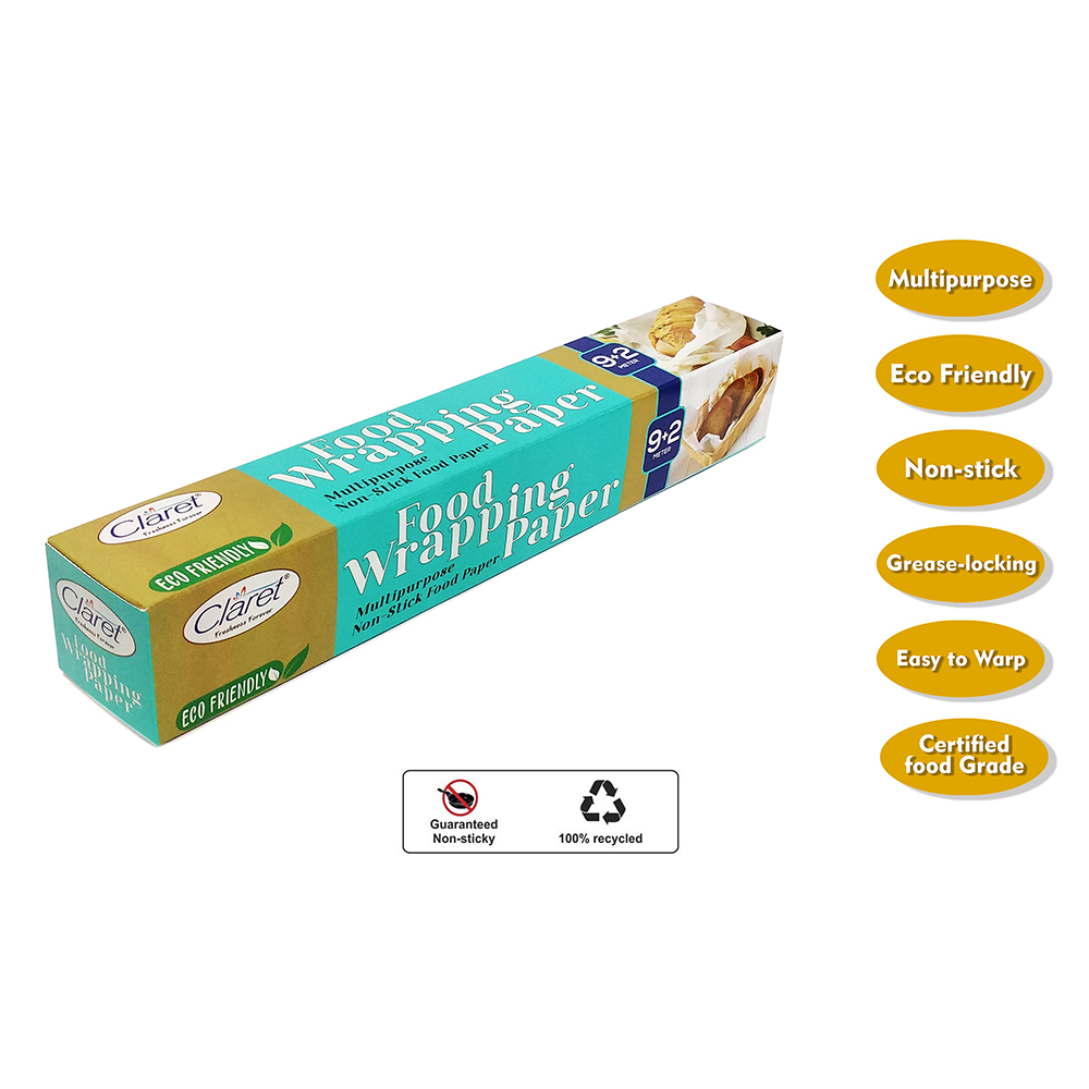 White Claret 9+2 Mtr Food Wrapping Parchment Butter Paper Wrap (Pack Of 2)