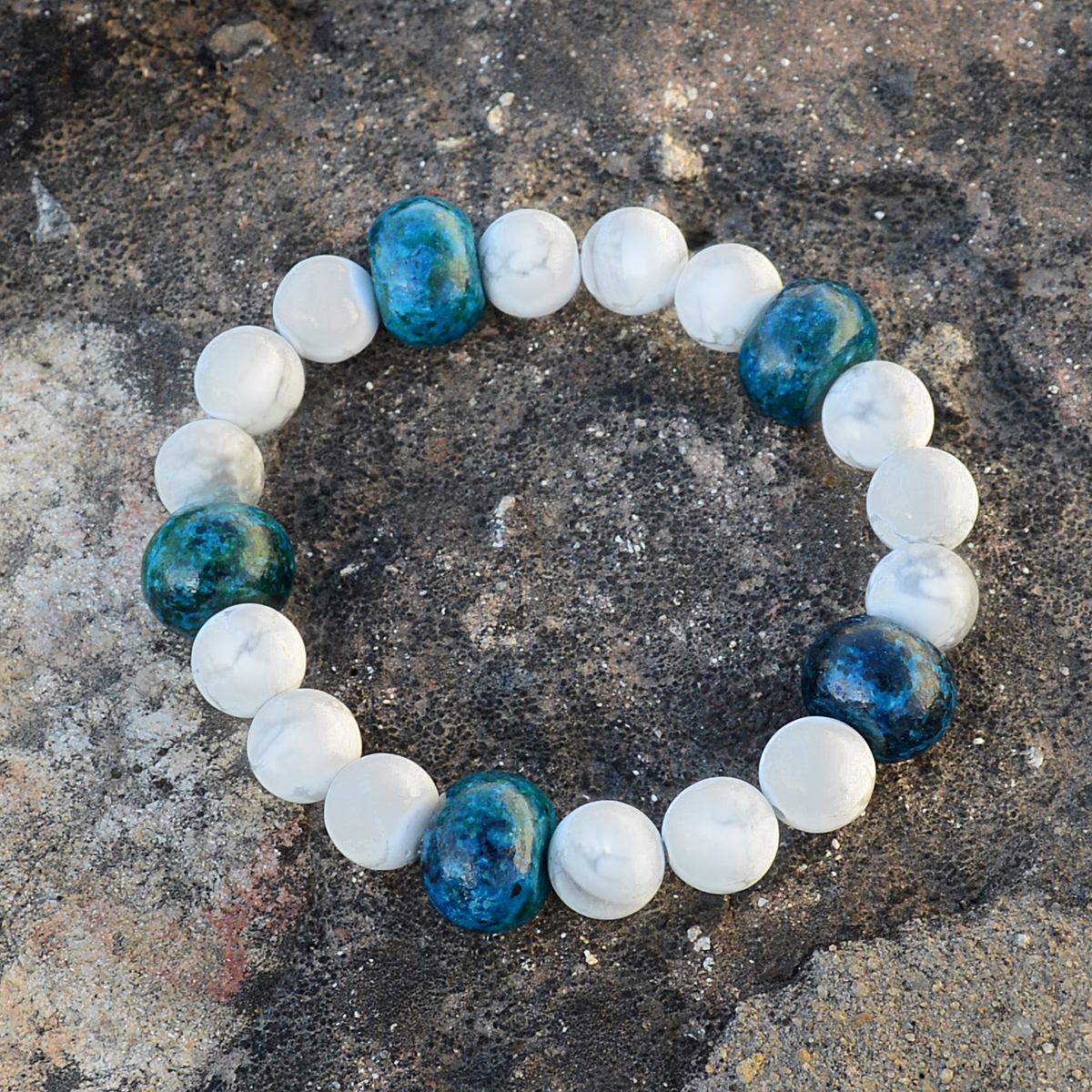 Round Chrysocolla & Howlite Gemstone Bracelet Pg-156279