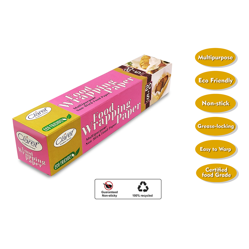 White Claret 20+5 Mtr Food Wrapping Parchment Butter Paper Wrap (Pack Of 1)