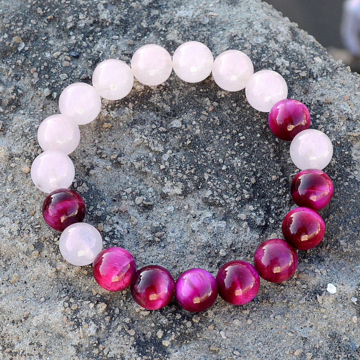 Round Pink Tiger Eye & Rose Quartz Bracelet Pg-156284