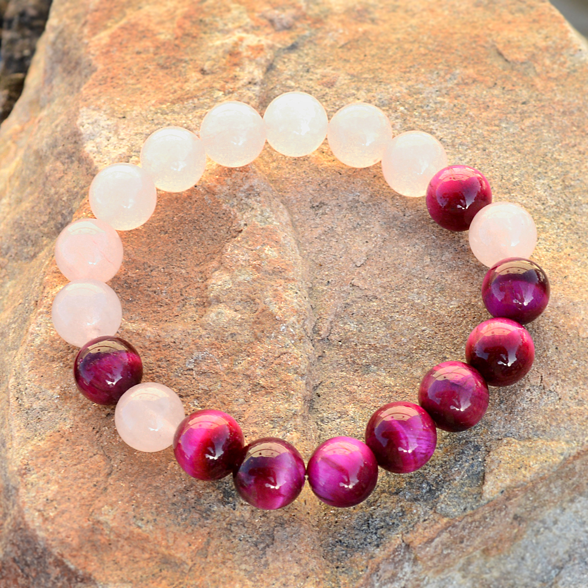 Round Pink Tiger Eye & Rose Quartz Bracelet Pg-156284