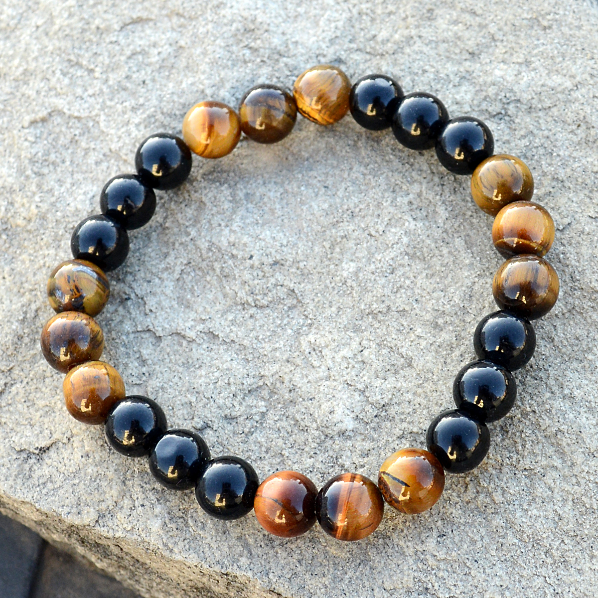 Tiger Eye & Black Onyx Bracelet - 7 & 8 Mm Stretchable Round Bead Design | Natural Gemstone Jewelry For Elegant Style